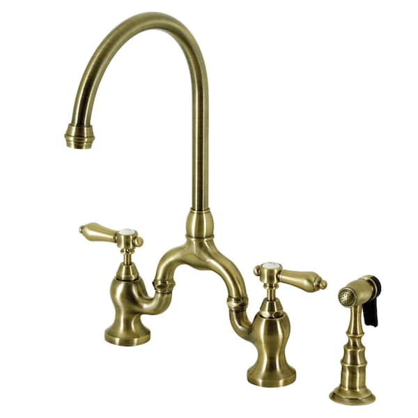 Kingston Brass Bridge Kitchen Faucet with Brass Sprayer, Antique Brass KS7793BALBS - main